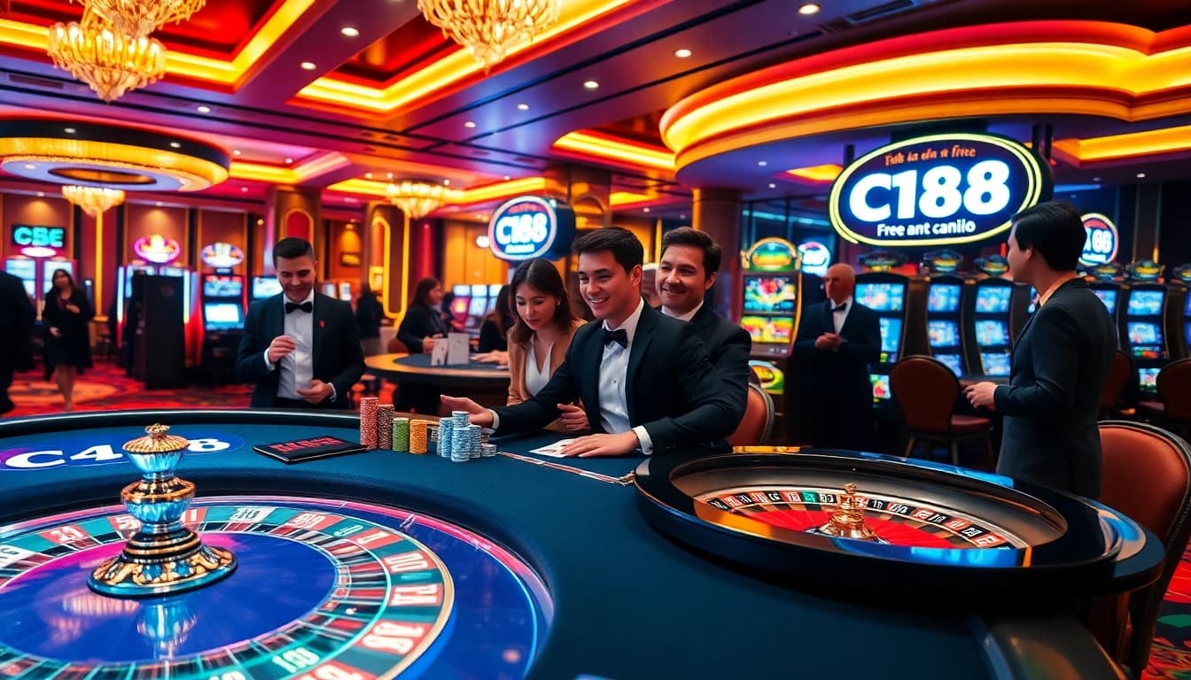Players enjoying a thrilling experience at C168 casino with poker chips and cards.