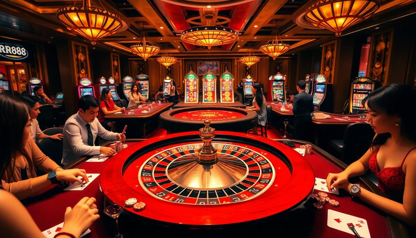 Experience the thrill of RR88 with vibrant casino tables and exciting gambling action.