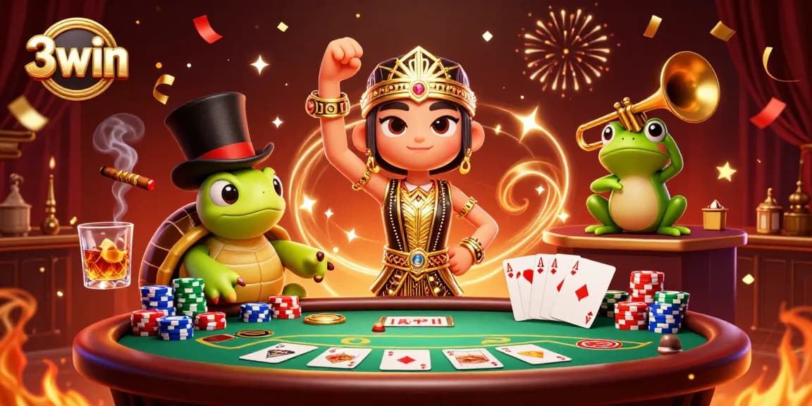 Experience thrilling gameplay at 3win with colorful poker elements and exciting characters in a lively casino atmosphere.