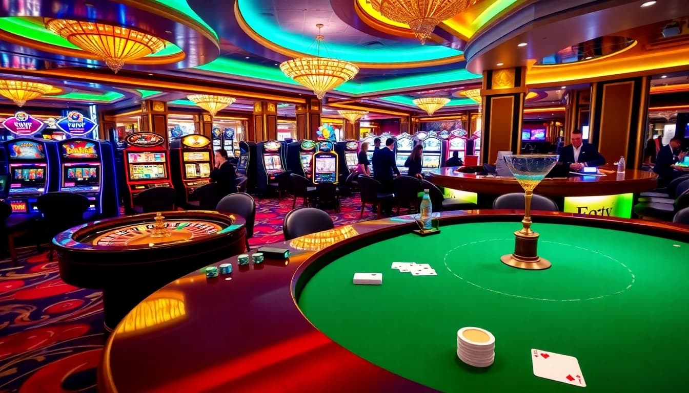 A vibrant casino scene showcasing poker and roulette, highlighting winning moments at https://789win223.com/.