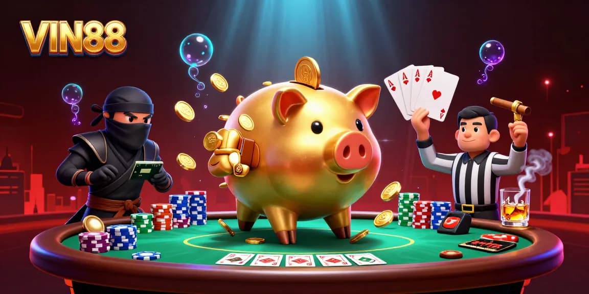 Experience thrilling action with VIN88 in this lavish 3D casino scene featuring a sumo wrestler.