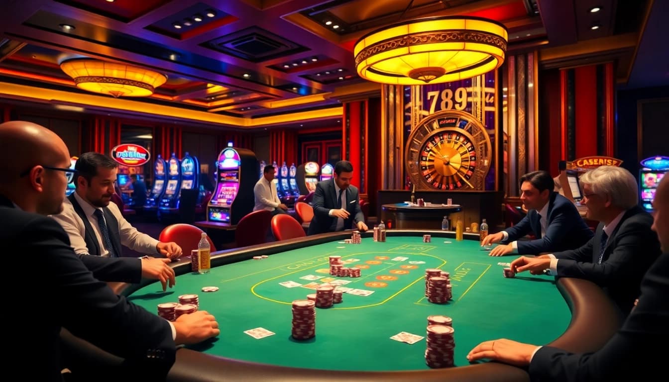 Engaged players enjoying a thrilling game at 789club's luxurious casino table.
