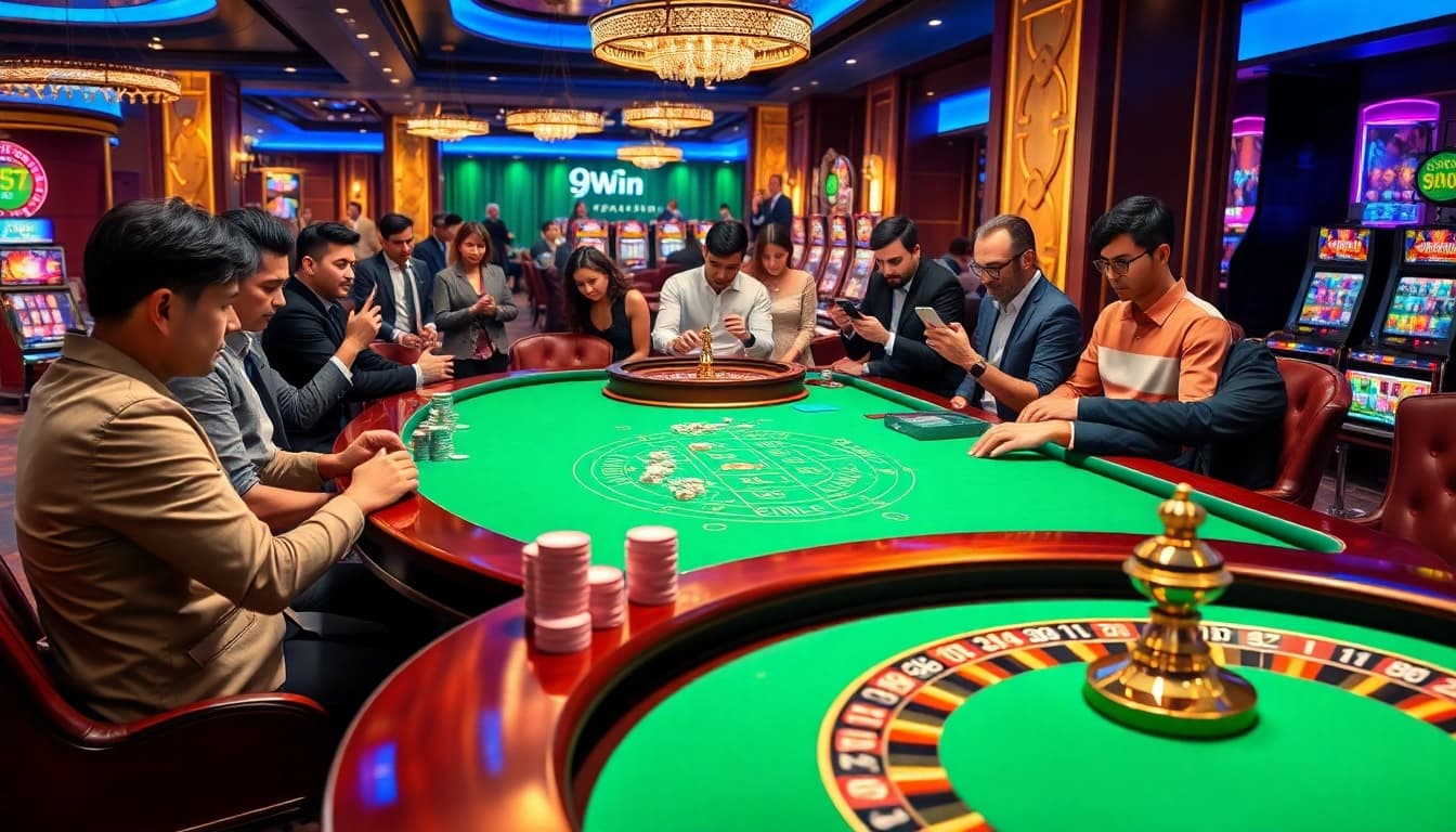 Experience the thrill of live gaming with 9win com's luxurious casino atmosphere, featuring roulette and blackjack.
