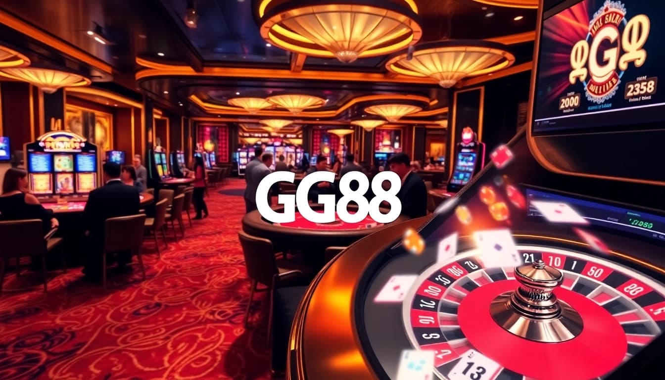 Watch players engage on the exciting GG88 slot machines in a luxurious casino setting, capturing the thrill of winning.