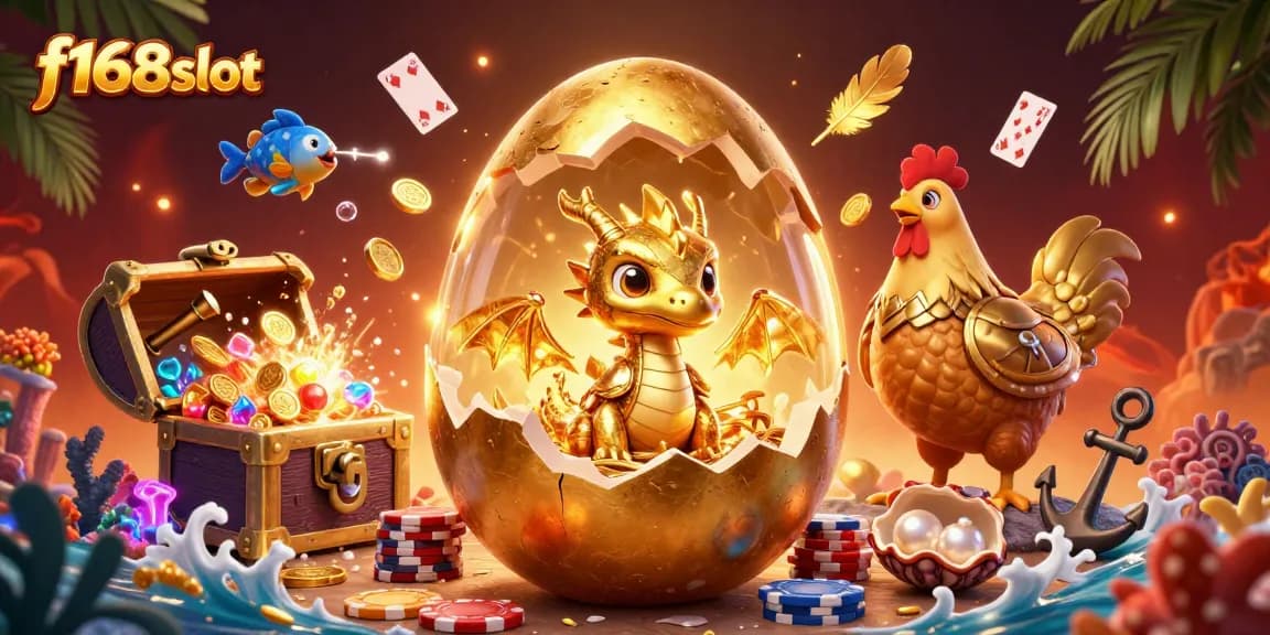 Experience f168slot with a golden dragon and poker chips in an immersive casino scene.