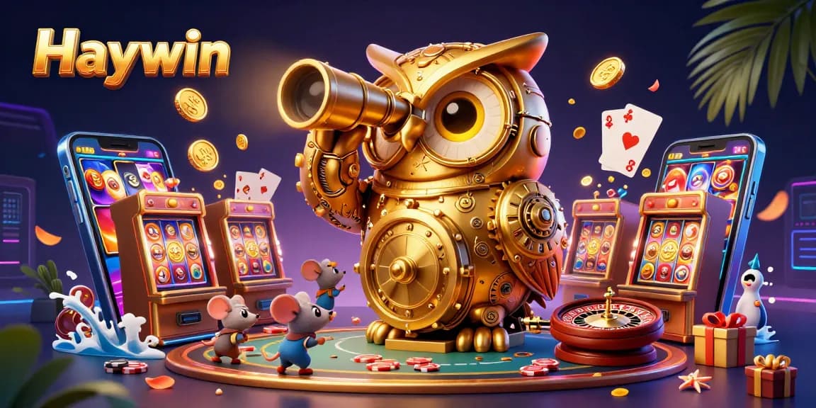 Experience the excitement of Haywin's vibrant casino scene with a golden owl overseeing the action.