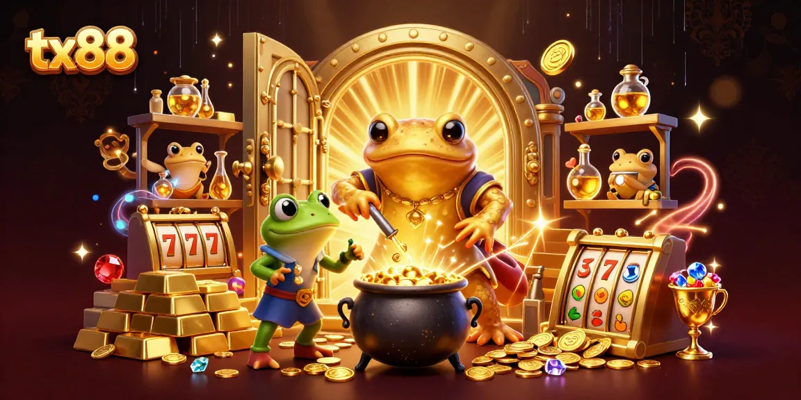 Engage with fortunes at tx88 by witnessing a magical transformation of base metals into gold in a vibrant casino scene.
