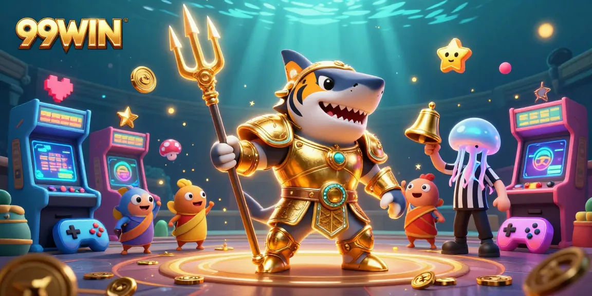 Experience thrilling fun at 99WIN with dynamic underwater casino scenes featuring animated games and characters.