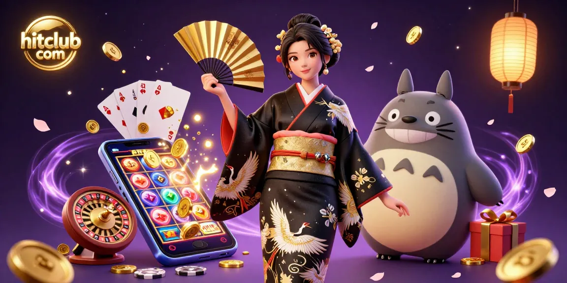 Spin to win with hitclub com in a vibrant 3D casino scene featuring a skillful woman and tanuki.