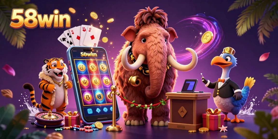Experience excitement at 58win with golden casino bouncer and vibrant gaming elements