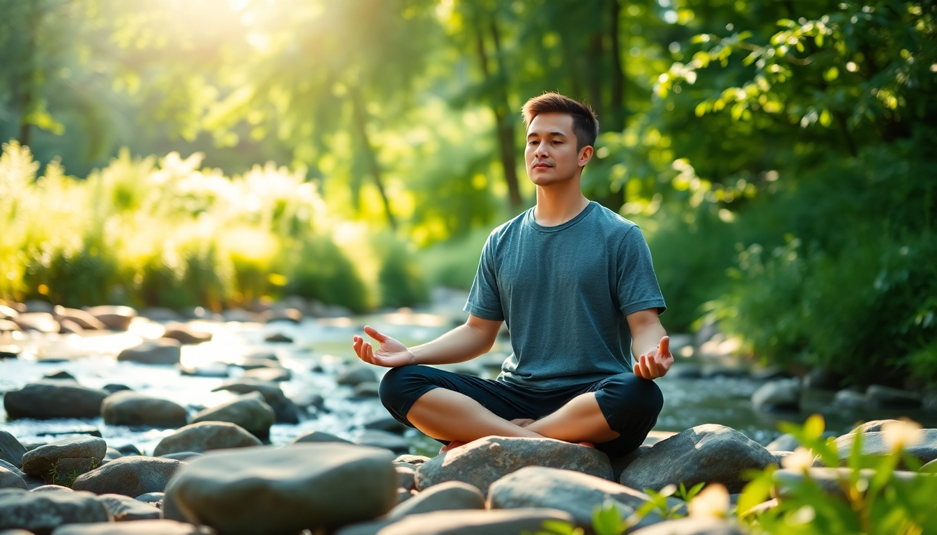 Reduce stress and anxiety through meditation in a calming outdoor setting.