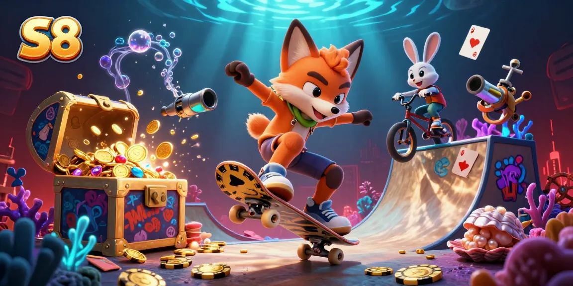 Experience thrilling action with S8's vibrant casino atmosphere in this energetic illustration.