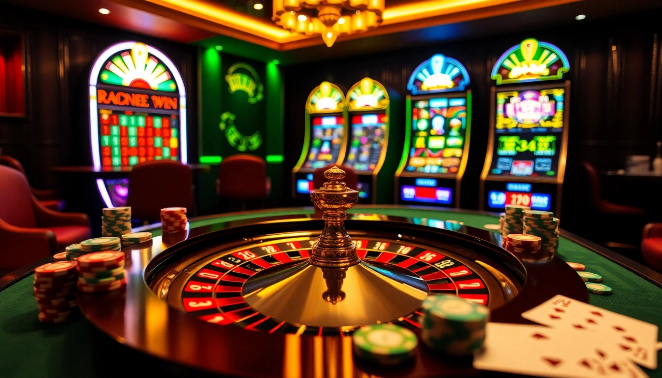 Experience the excitement of RR88 casino with a vibrant roulette table and lively poker chips.