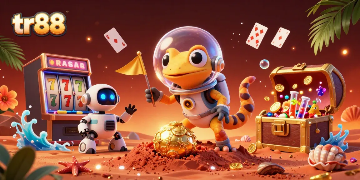 Experience the thrill of tr88 with a vibrant 3D casino illustration featuring charming characters and dynamic game elements.