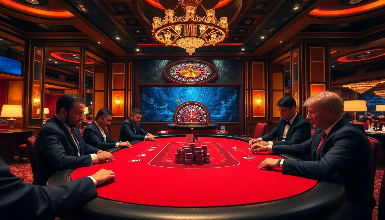 Experience the elegance of nhà cái s8 with a high-stakes poker game in a luxurious casino setting.
