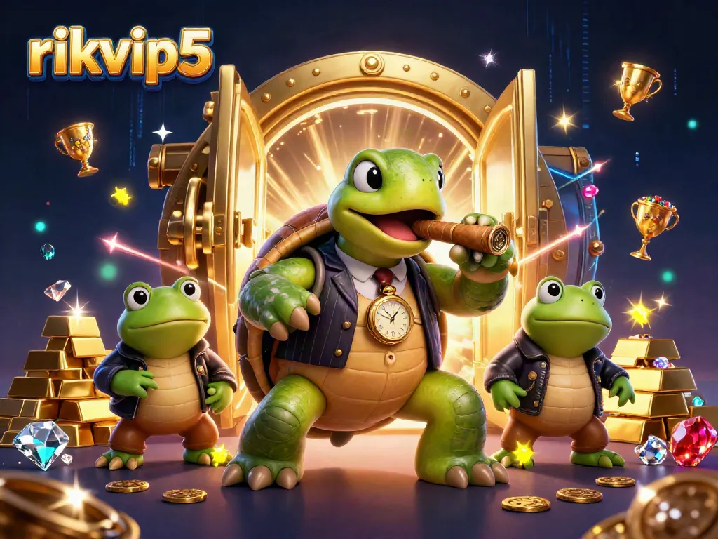Visualize the thrilling gameplay at rikvip5 with a vibrant casino scene featuring iconic characters and sparkles.