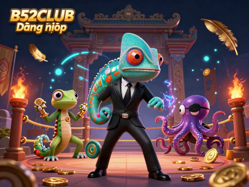 Engage with thrilling action at B52CLUB Đăng nhập featuring a secret agent chameleon and dynamic casino elements.