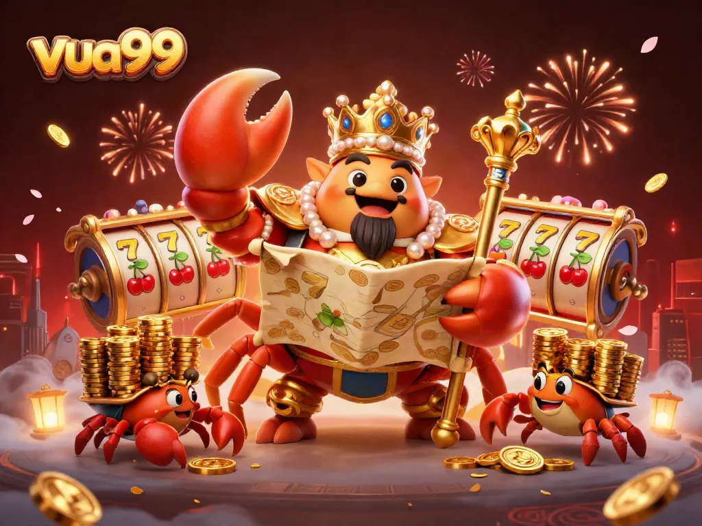 Win big at VUA99 with the vibrant crab emperor and exciting slot games in a captivating casino scene.