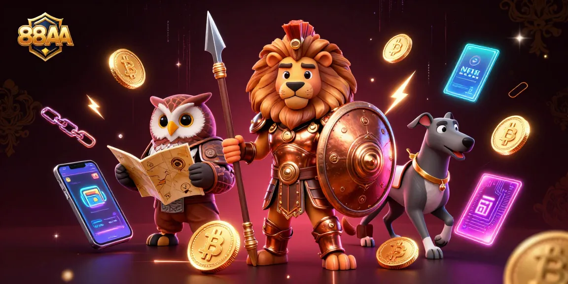 Engage with 88AA's thrilling gaming experience featuring a Spartan lion, owl strategist, and greyhound delivering dynamic casino excitement.