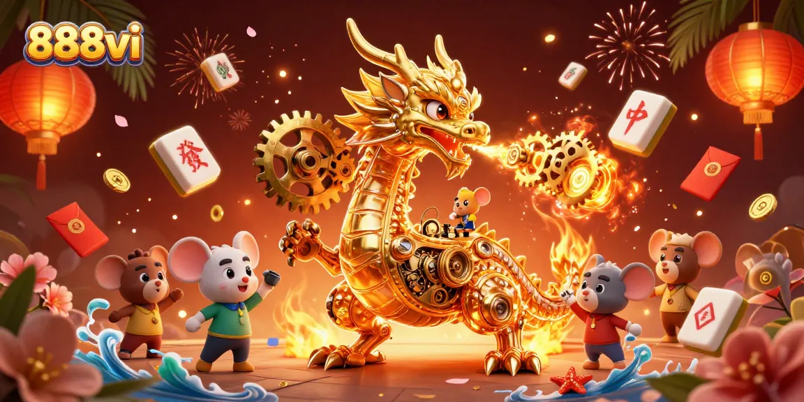 Experience exciting gameplay at 888vi with a captivating golden dragon and dynamic casino elements.