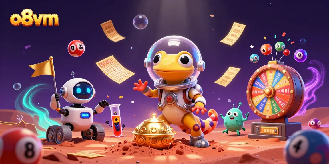 Experience thrilling jackpots at o8vm with a dynamic 3D casino adventure illustration of Martian gecko and friends.