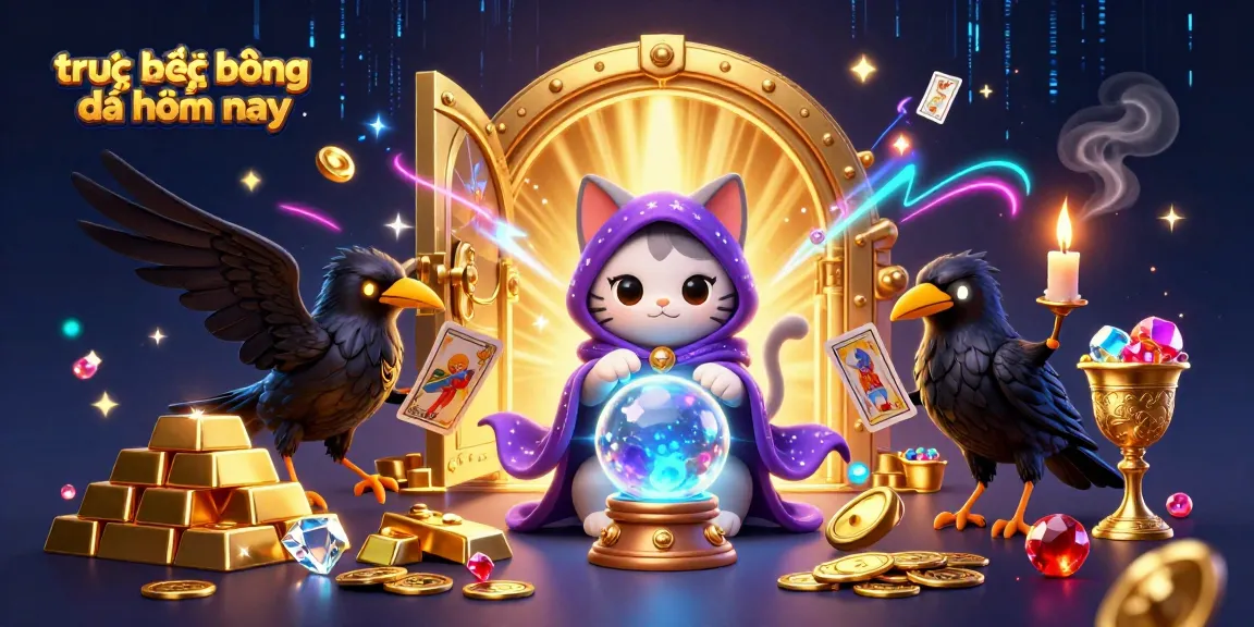 Experience the captivating "trực tiếp bóng đá hôm nay" with a mystical cat and raven amidst treasures, perfect for gamblers.