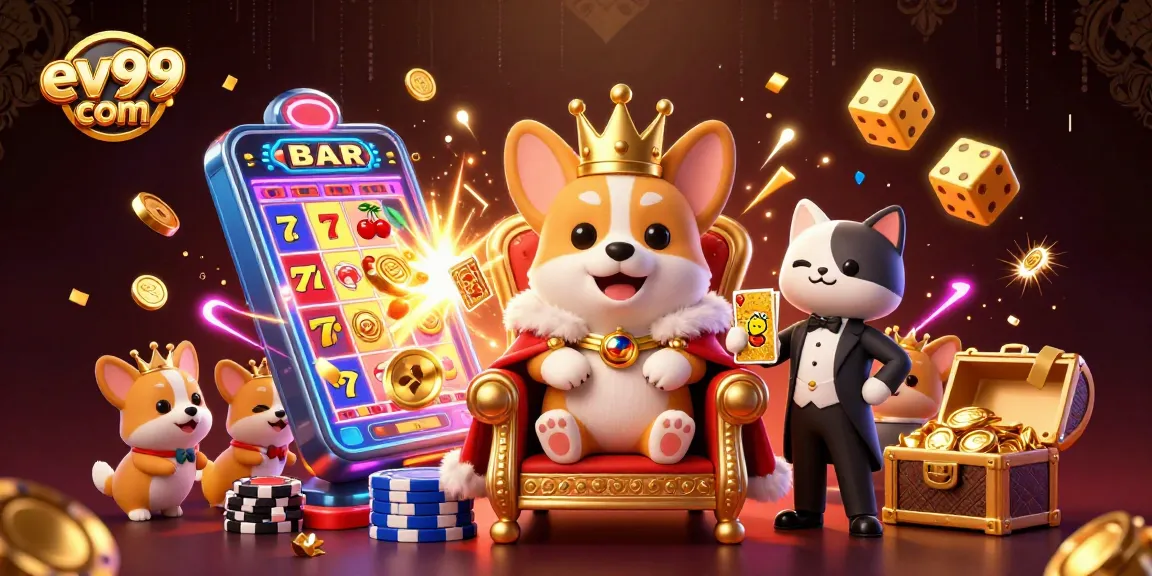 Join the fun and action of ev99 com with a vibrant, immersive casino experience illustration.