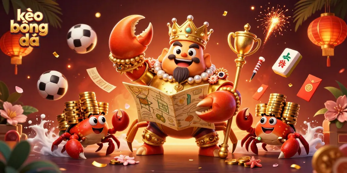 Engage with kèo bóng đá as the golden crab emperor oversees dynamic sports betting elements.