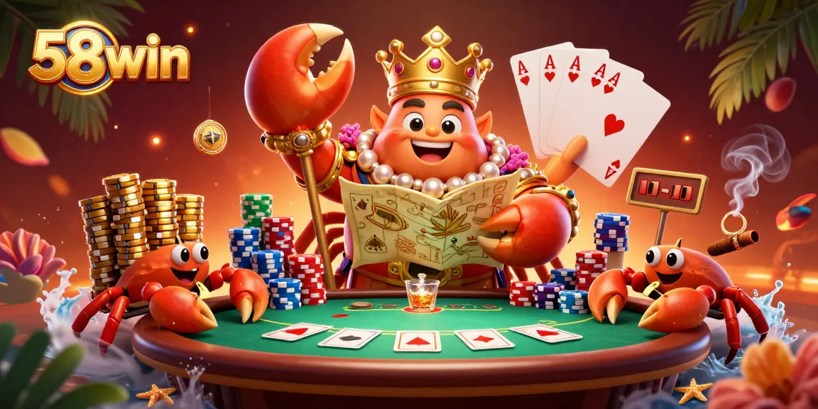 Experience excitement at 58win with a golden crab emperor ruling the poker scene!