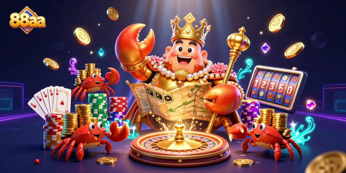 Experience thrilling gambling action with 88aa featuring a golden crab emperor and vibrant casino elements.