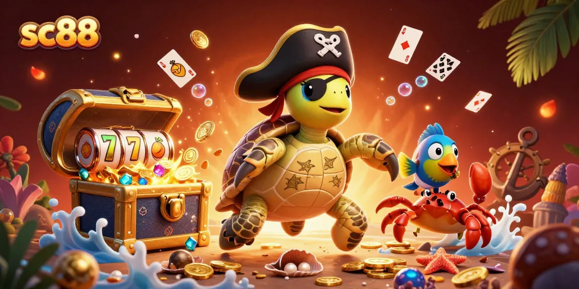 Engage in thrilling gameplay with sc88, showcasing a vibrant scene of a pirate turtle and underwater treasures.