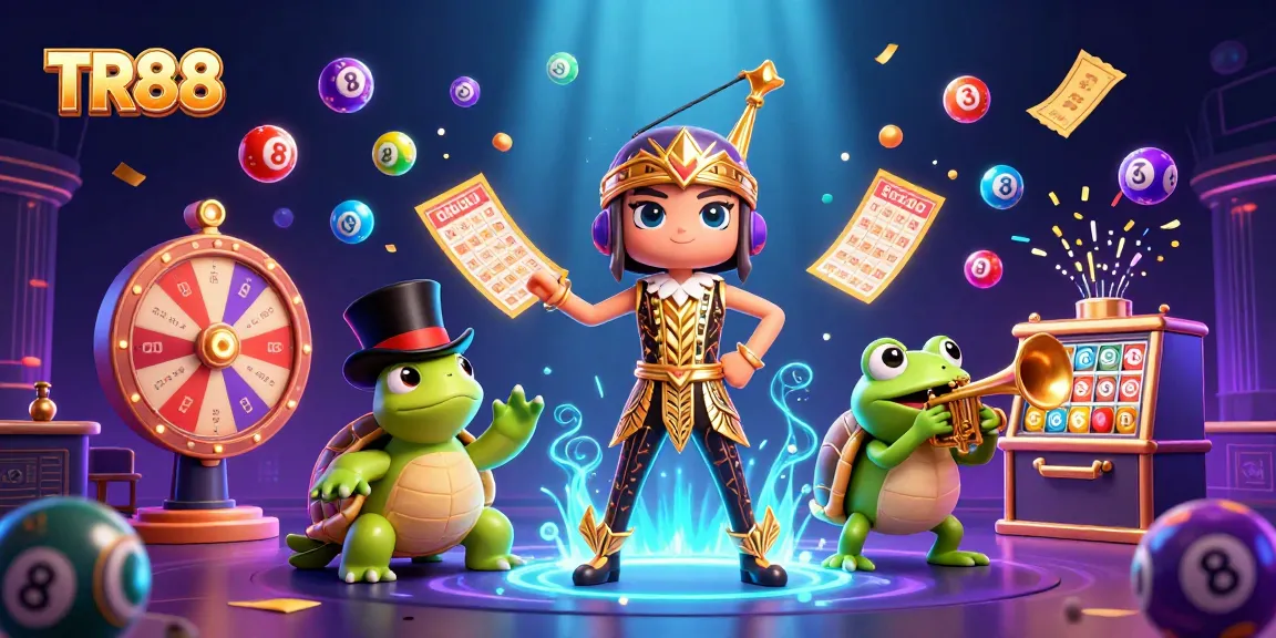 Join the excitement at TR88 with vibrant lottery balls and a lively 3D characters scene.