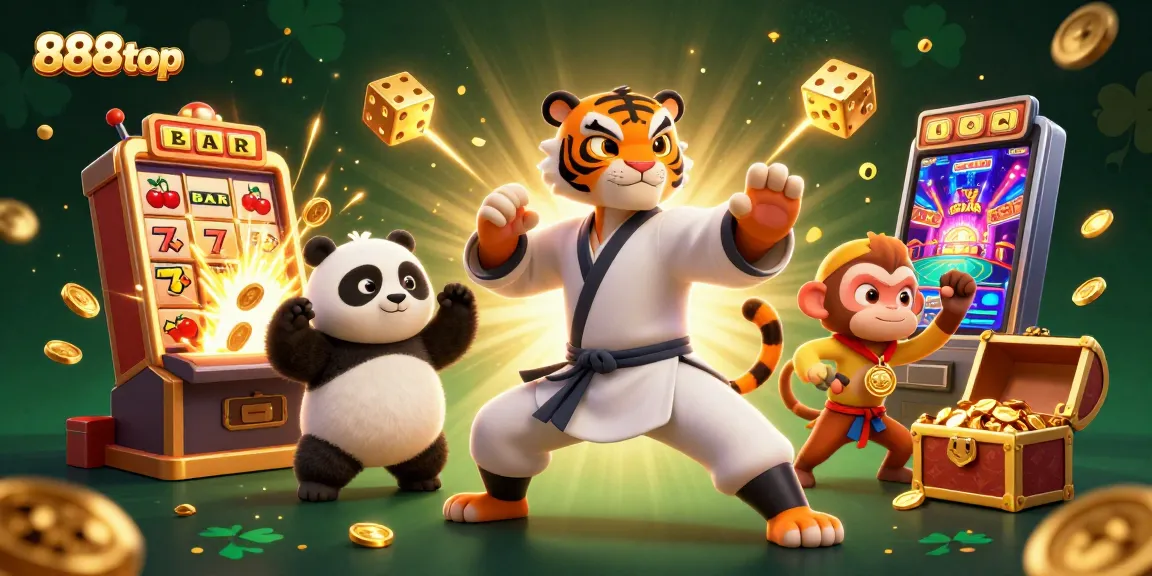 Experience winning excitement at 888top with vibrant 3D casino game illustration featuring characters and jackpots.