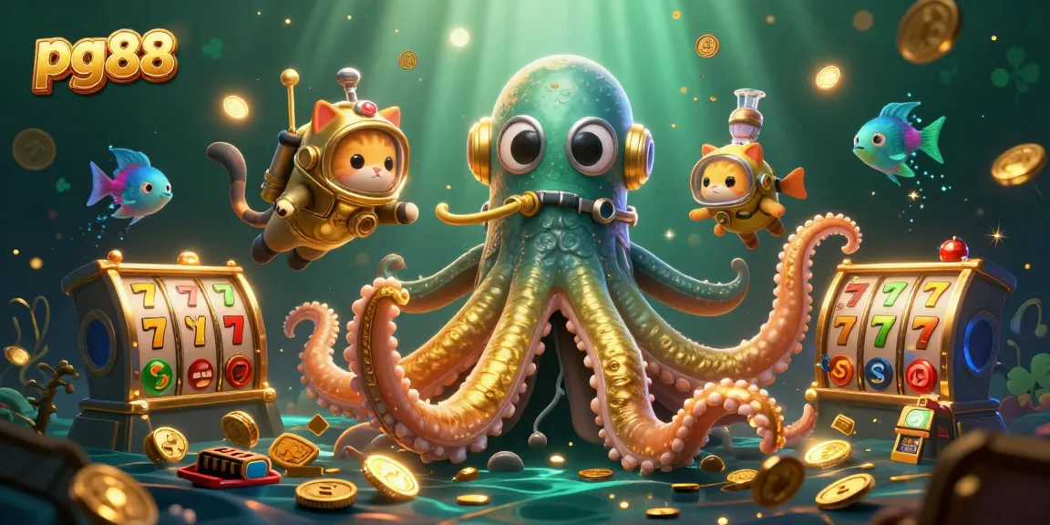 Win big at pg88 with a lively kraken scene featuring diving cats and gold coins in dynamic casino action.