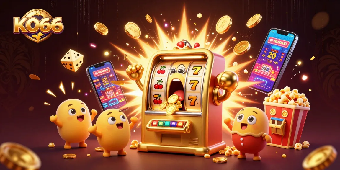 Engage in thrilling wins at KO66 with a golden slot machine celebrating jackpot victories.