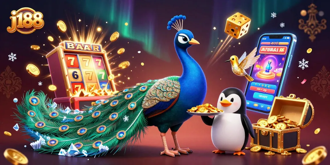Experience thrilling jackpots with j188 in a vibrant casino-themed scene featuring rich characters and elements.